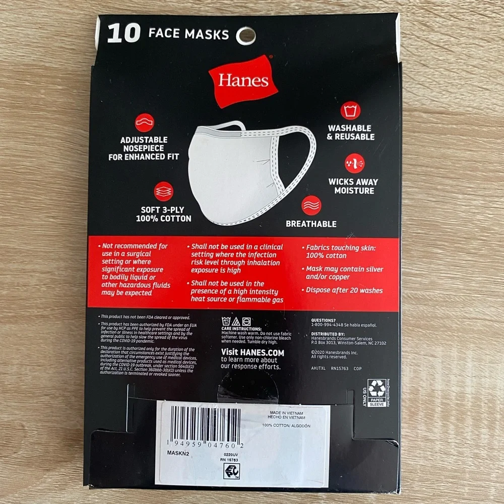 Hanes 100% cotton face masks